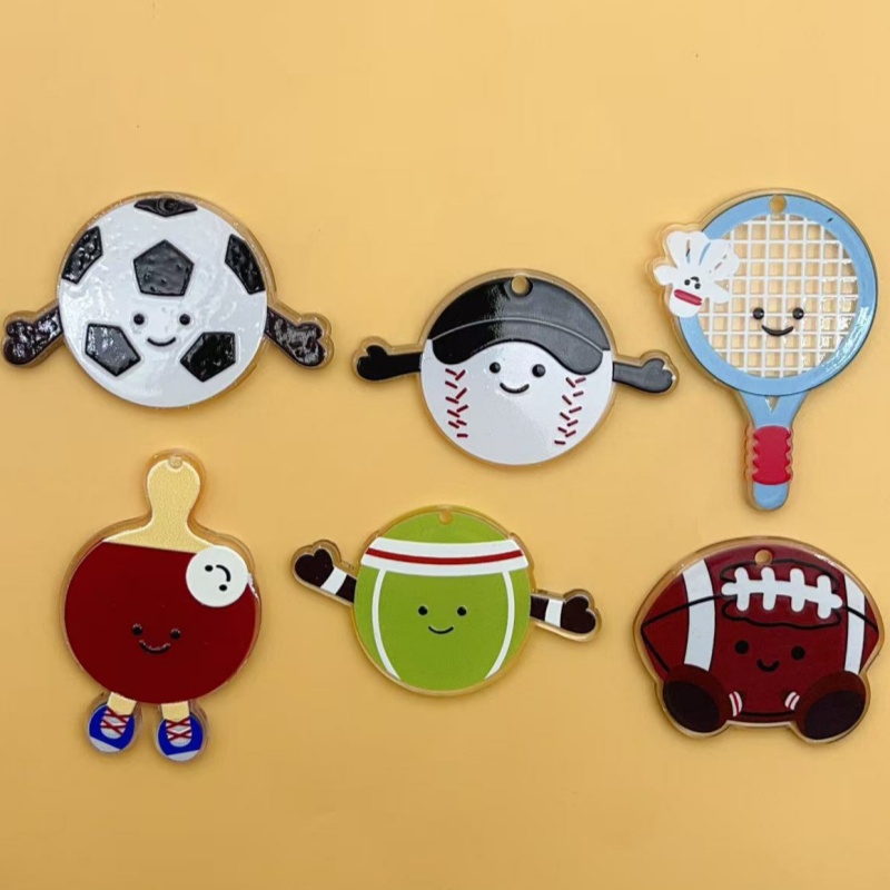 Badminton Date - 10 個アクリルラグビーフットボールバドミントンラケットチャームブレスレットキーチェーンネックレスペンダント DIY ジュエリー作成アクセサリー
